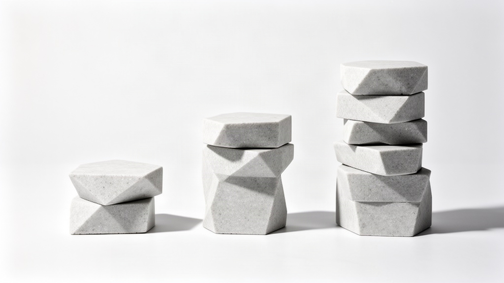 Três pilhas de blocos geométricos em alturas crescentes sobre fundo branco, representando visualmente diferentes níveis ou cenários de contribuição financeira.