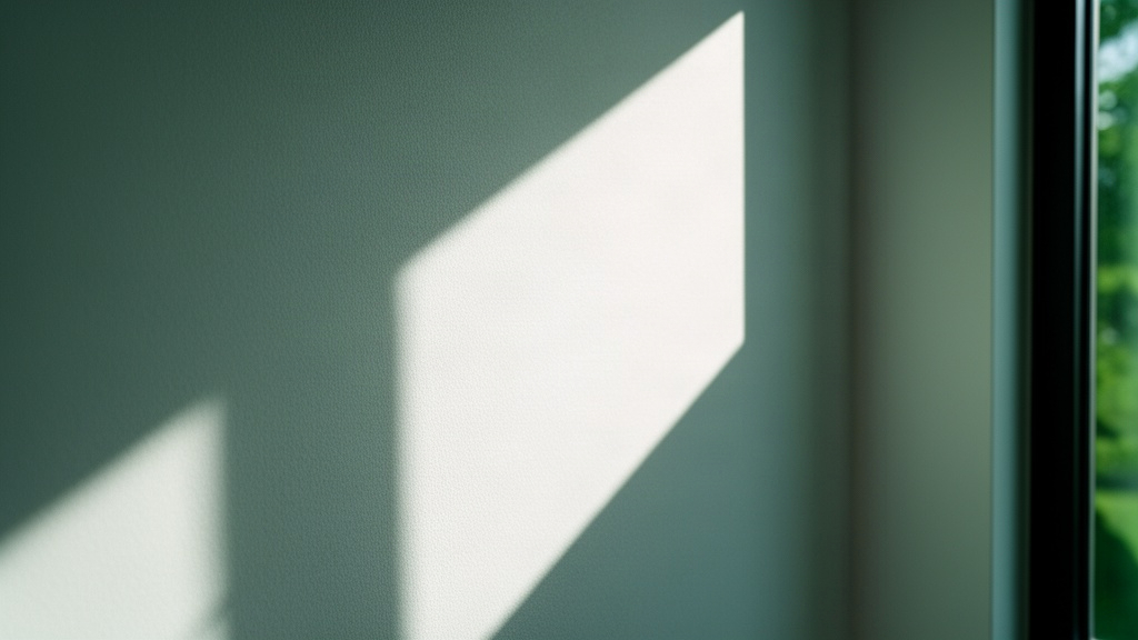 Detalhe de uma parede recebero luz solar direta criando sombras geométricas de alto contraste