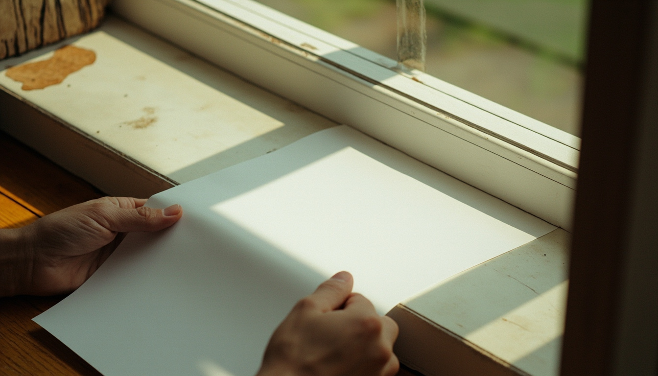 Teste prático com tira de papel para identificar frestas de ar em uma janela.