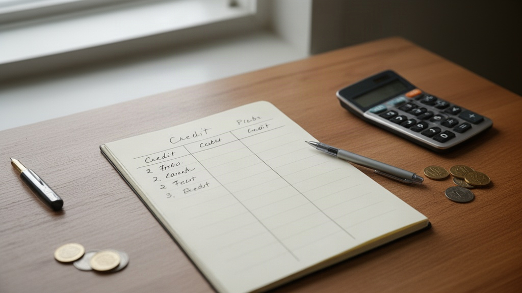 Planejamento financeiro sobre mesa de madeira com caderno de anotações e calculadora, representando organização e estratégia