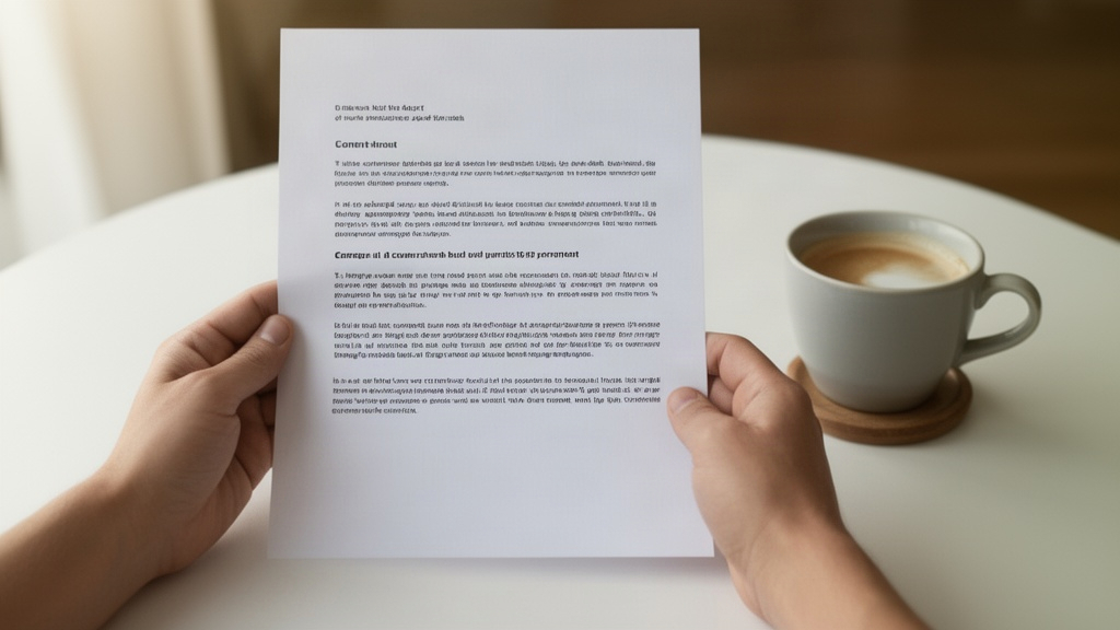 Mãos segurando um contrato sobre uma mesa, representando a revisão cuidadosa das condições de negociação