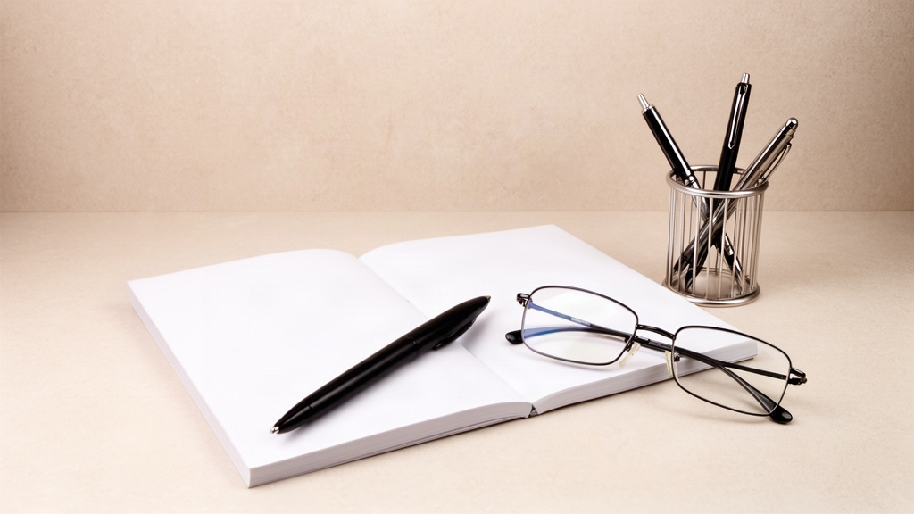 Bloco de notas branco aberto com caneta preta e óculos de leitura, sobre fundo neutro, simbolizando planejamento e organização para iniciar um novo ciclo financeiro