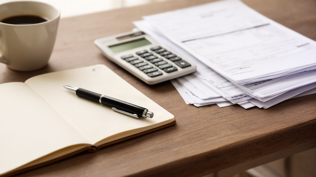 Caderno e calculadora sobre mesa organizada, simbolizando planejamento financeiro
