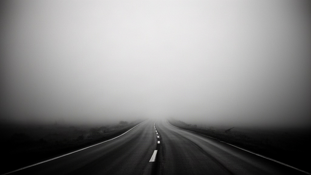 Caminho longo perdendo-se na neblina, representando a incerteza das expectativas fiscais de longo prazo