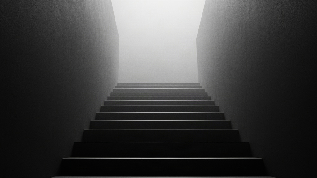Escadaria em perspectiva ascendente em preto e branco, simbolizando a redução progressiva de alíquotas de imposto