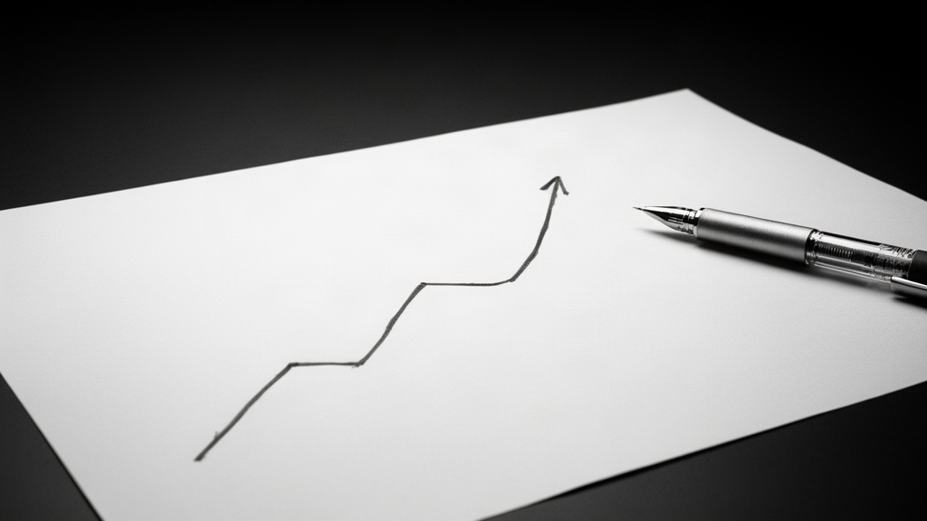 Desenho de gráfico ascendente à mão em papel branco sobre fundo escuro, simbolizando geração de caixa e fluidez.