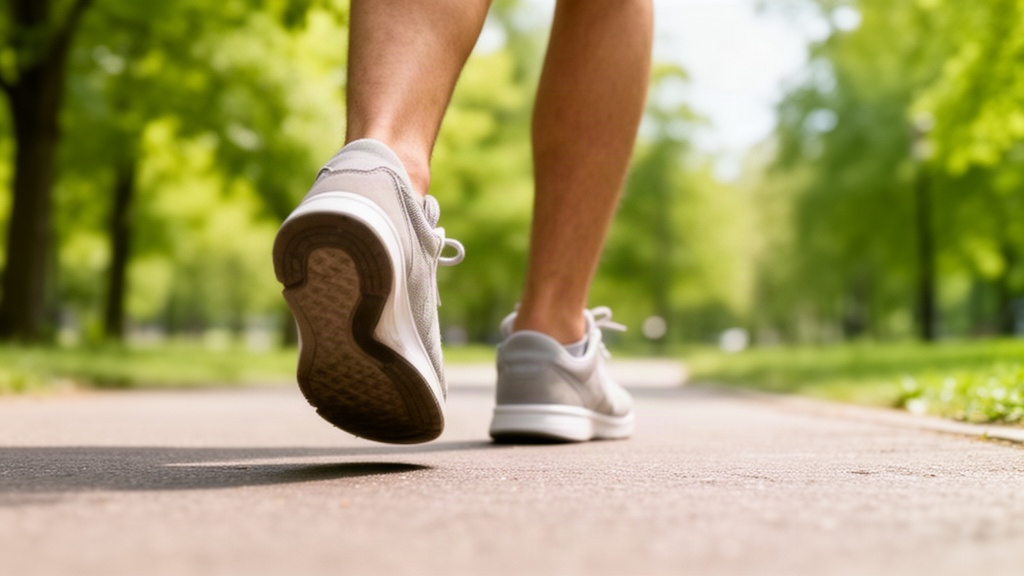 Chuteiras esportivas em caminho de parque, simbolizando movimento leve e pausa ativa