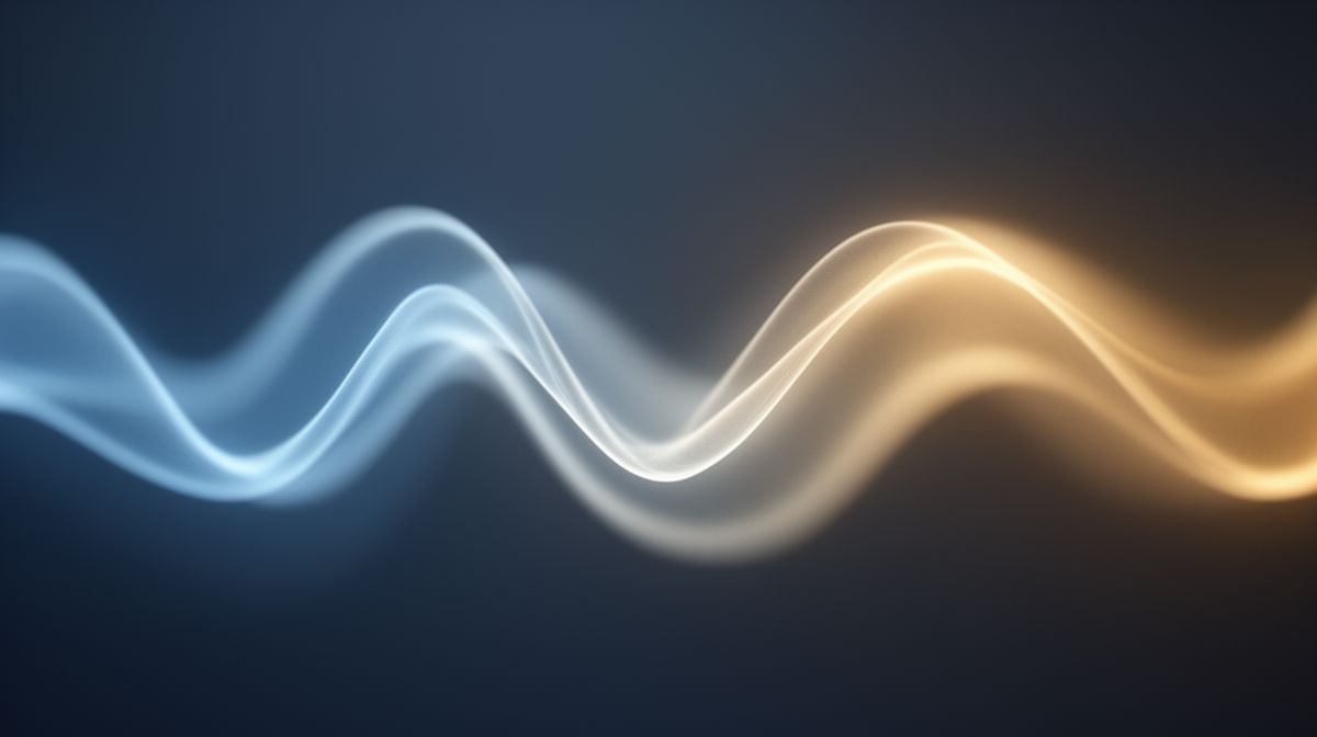 Representação artística abstrata de ritmos biológicos com transição suave entre tons azuis frios e dourados, simbolizando o ciclo circadiano sem elementos figurativos