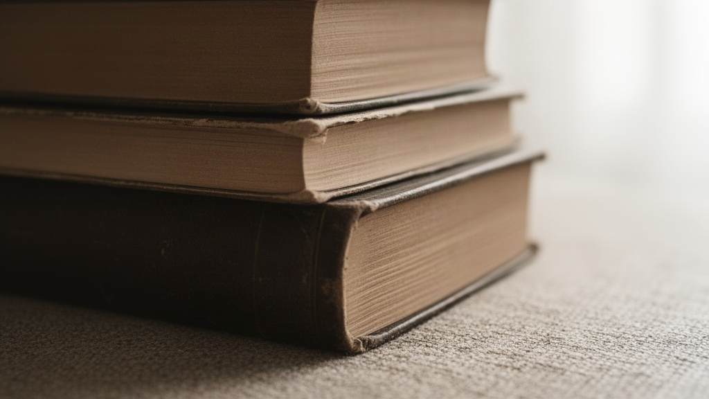 Pilha de livros antigos com textura visível sob luz natural suave, simbolizando o armazenamento de memória
