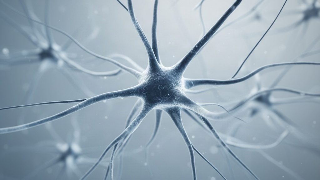Representação abstrata em tons de azul e branco dos mecanismos neuronais envolvidos no controle executivo e na alternância de tarefas.