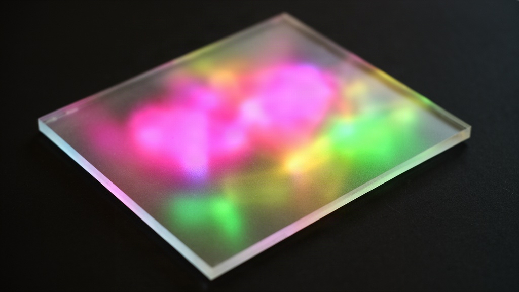 Uma lâmina de vidro fosco filtrando uma luz colorida e caótica ao fundo