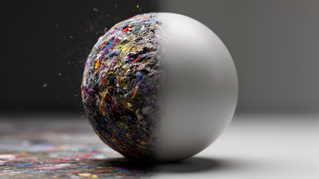 Fotografia macro de uma esfera sendo transformada de uma textura caotica para uma superficie lisa e bem iluminada