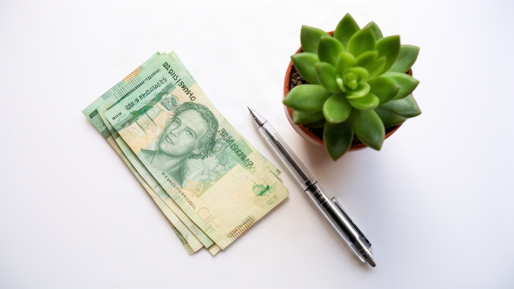 Notas de dinheiro e planta sobre mesa branca, representando o custo de oportunidade e a liquidez do dinheiro.