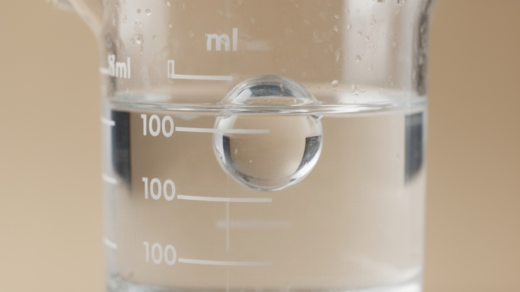 Copo de vidro transparente com água e uma bola de vidro submersa simbolizando ajuste de valor