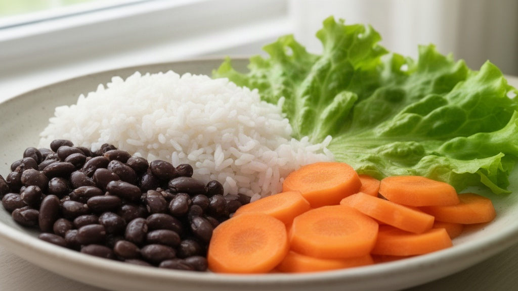 Detalhe de ingredientes coloridos em um prato montado com variedade