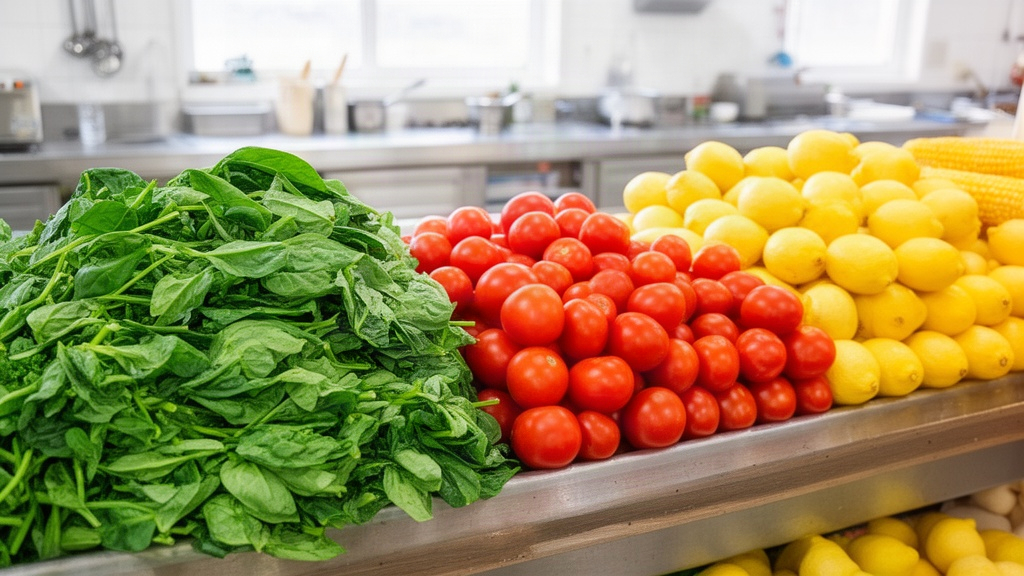 Seleção de vegetais frescos coloridos organizados na bancada