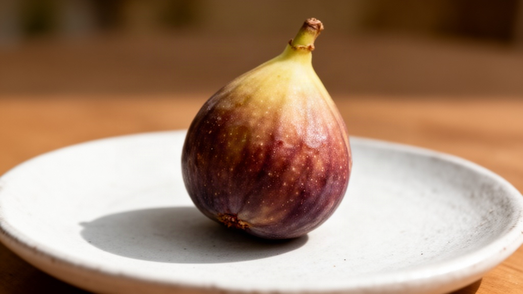 Fruta fresca em prato cerâmico branco, focando na forma natural e textura, sem pessoas ou texto