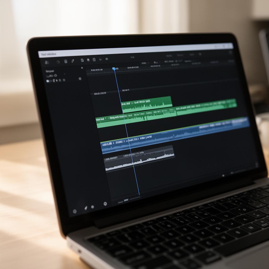 Tela de laptop mostrando interface simples de edição de vídeo