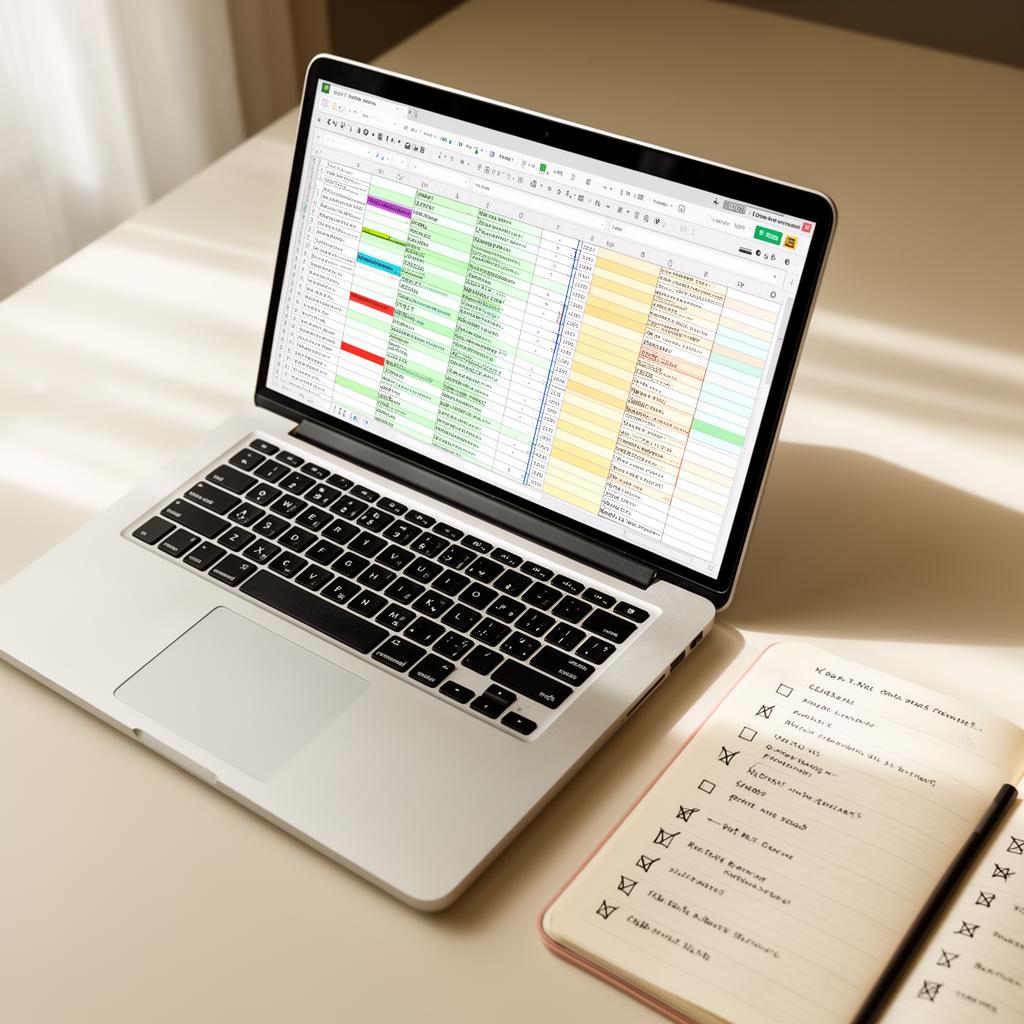 Tela de computador com planilha organizada e anotações ao lado
