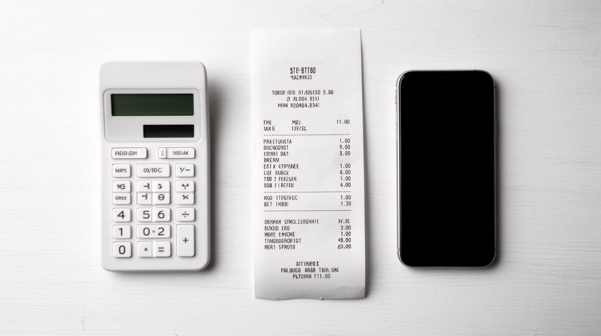 Calculadora e smartphone sobre mesa branca simbolizando planejamento financeiro
