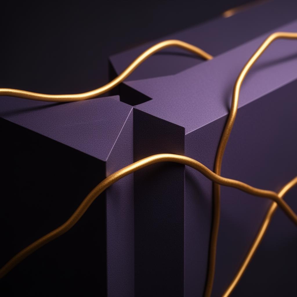 Estrutura rígida em roxo com linhas douradas orgânicas tentando passar através dela, simbolizando a incompatibilidade de softwares genéricos.