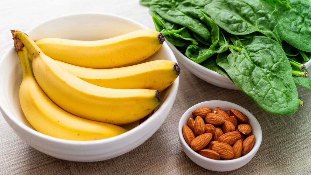 Frutas e alimentos ricos em minerais como banana e espinafre para hidratação natural