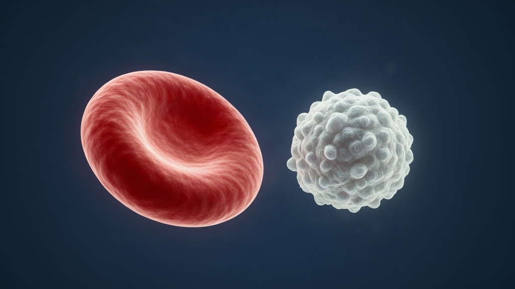 Representação artística e serena de células sanguíneas em fundo neutro, ilustrando a complexidade biológica da inflamação