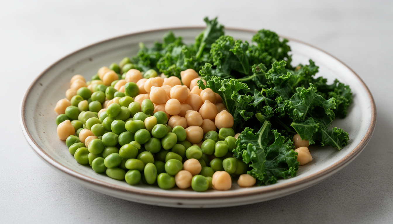 Close-up editorial de legumes e vegetais coloridos em um prato de cerâmica, destacando a diversidade de cores e texturas de alimentos ricos em fibras.