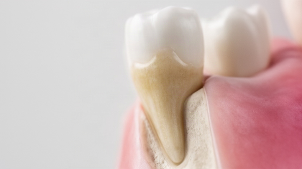 Detalhe macro anatômico da raiz do dente e tecido gengival, ilustrando a conexão entre saúde bucal e corpo.