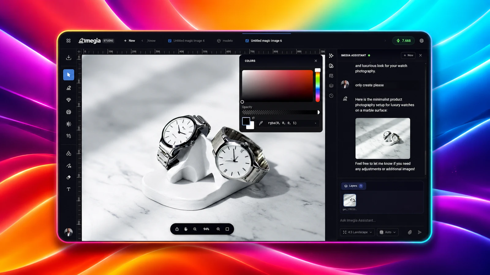 Editor de imagens do Imegia (Magic Images) com camadas e ferramentas
