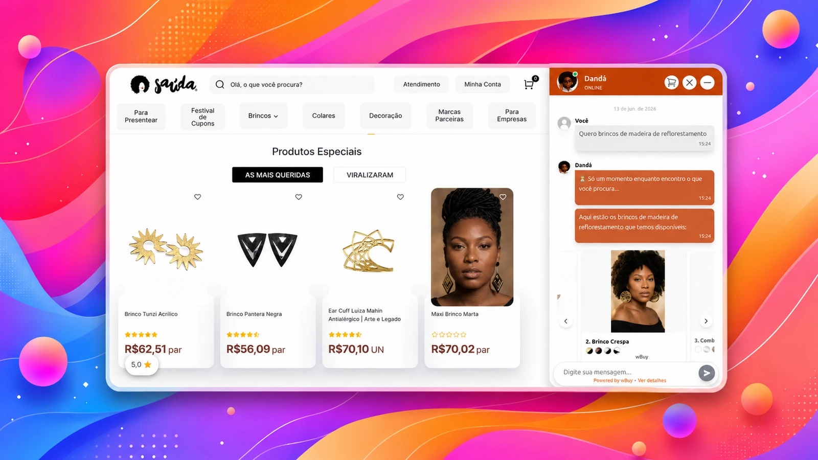 Agente da Wbuy AI conversando com o consumidor e sugerindo produtos do catálogo